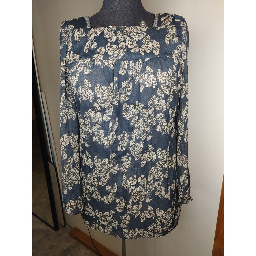 Fire Los Angeles Top Sheer Blue/Beige Floral Boho Festival Gypsy Women's Sz S‎